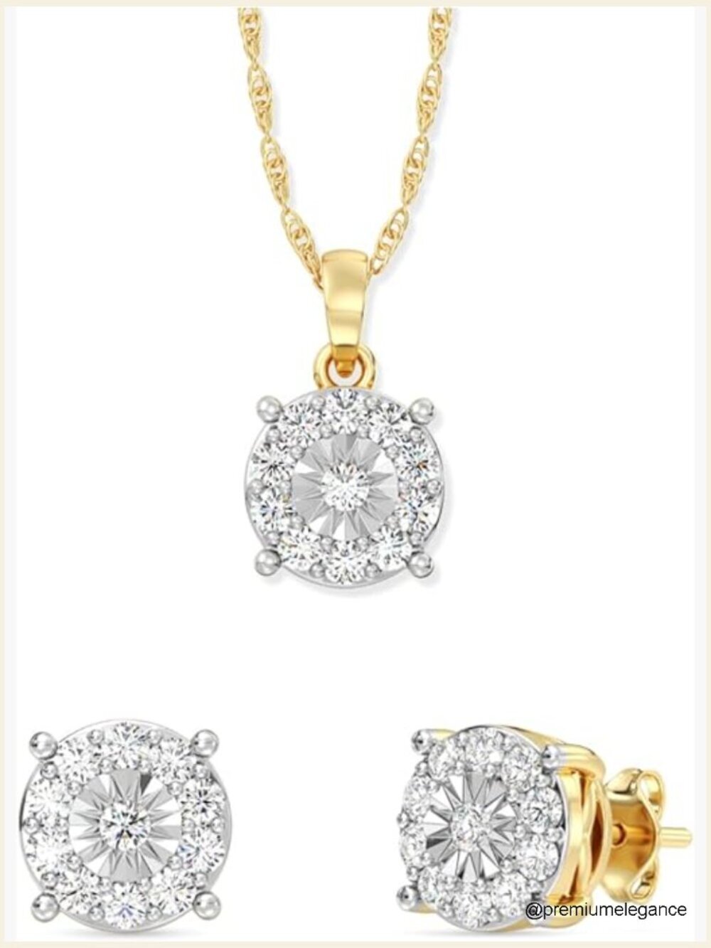 Lab-Grown Diamond Round Necklace & Earring Set, 18" Chain